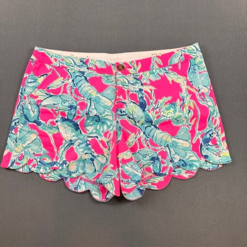 Lilly Pulitzer Raz Berry Lobsters In Love Buttercup Scallop Hem Shorts 12